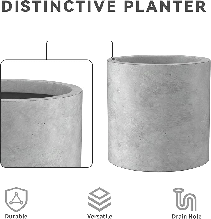 Kante 15.7" Dia Round Concrete Planter, Modern Style Large Cylindrical Plant Pot - Image 7