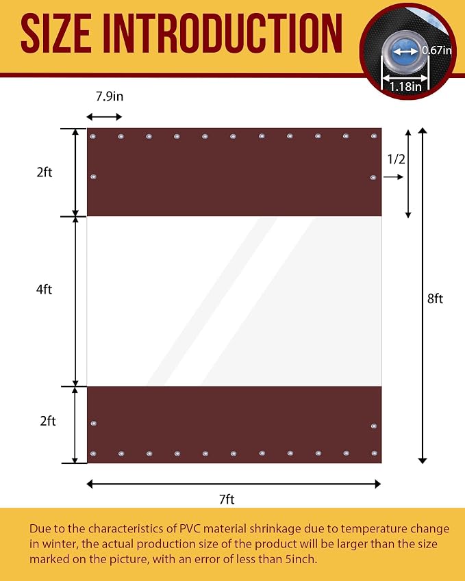 Outdoor Curtains 8 x 7 ft Brown Waterproof Clear Vinyl Panels