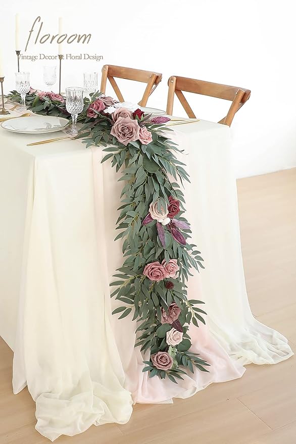 Artificial Flower Eucalyptus Garland, 6 Ft Dusty Rose Silk Vine