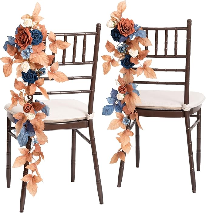 Artificial Wedding Aisle Flower Swags, 10 Pieces, Russet Orange and Denim Blue