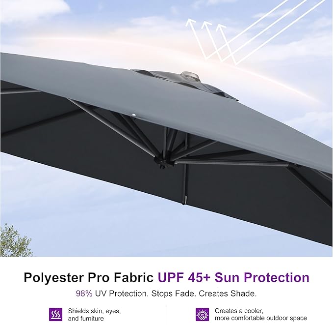PURPLE LEAF 8 Feet Square Cantilever Umbrella Patio Umbrella - Image 5