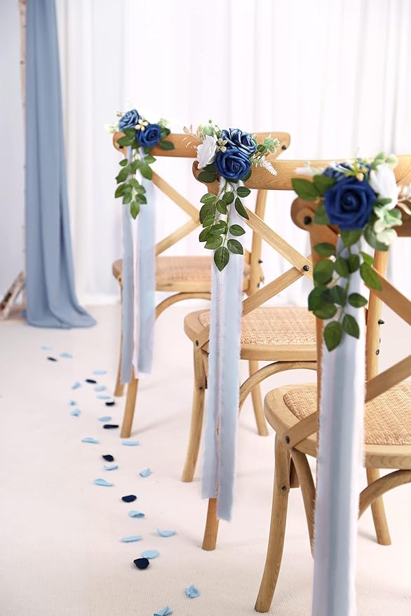 Artificial Flowers for Wedding Aisle Chairs, Set of 10, Dusty Blue