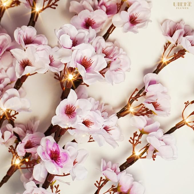 Artificial Flowers: Pink Cherry Blossom Branches with 60 LED Lights, 30 Inch