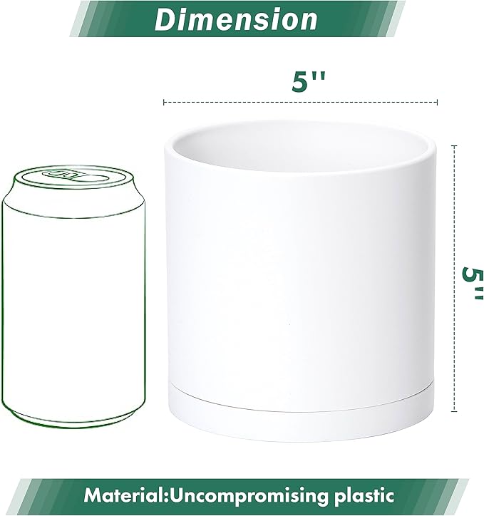 Planters: Set of 4 Matte White Plastic Pots with Drainage Holes, 5 Inch