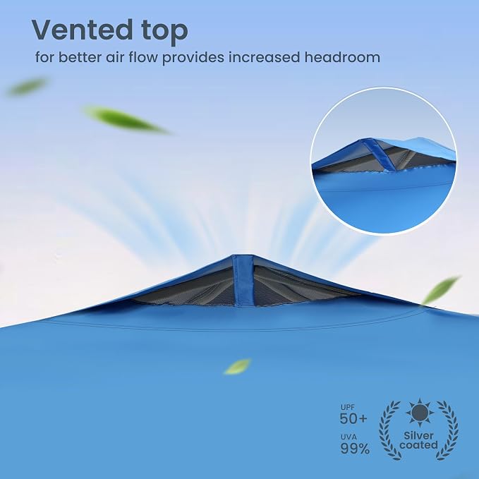 Canopy Tent 10x10 Blue Pop Up Shade, 100 Sq Ft Water-Resistant