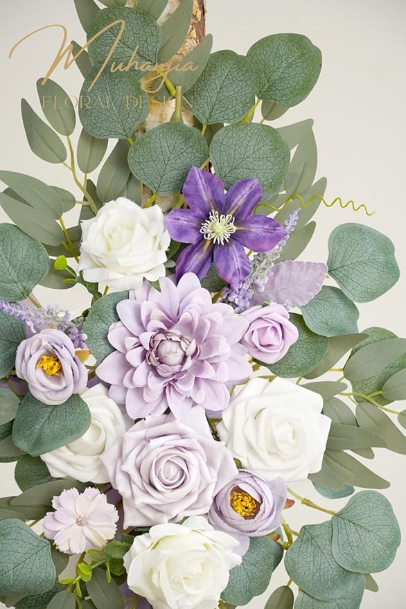 Artificial Flowers Arch Kit, 4-Piece Light Purple Silk Floral Swag Set