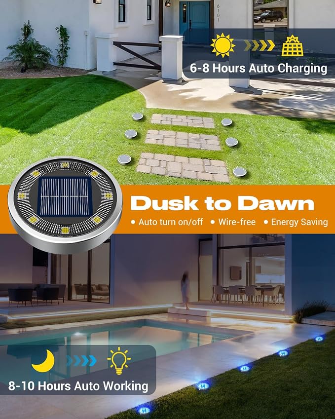 btfarm 4 Pack Solar Lights Outdoor, 8 LED Solar Ground Lights IP65 Waterproof - Image 2