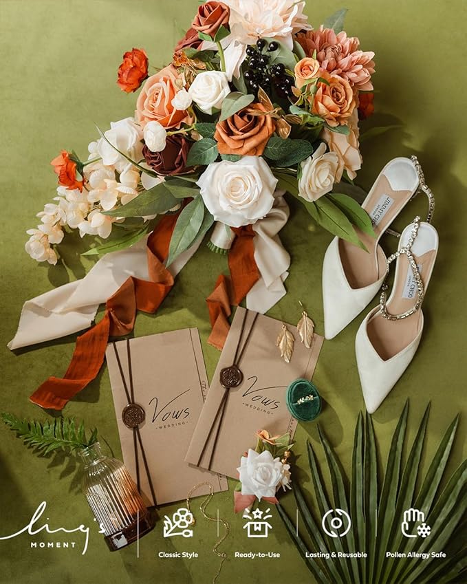 Artificial Flowers Bridal Bouquet, Terracotta Cascade, Silk