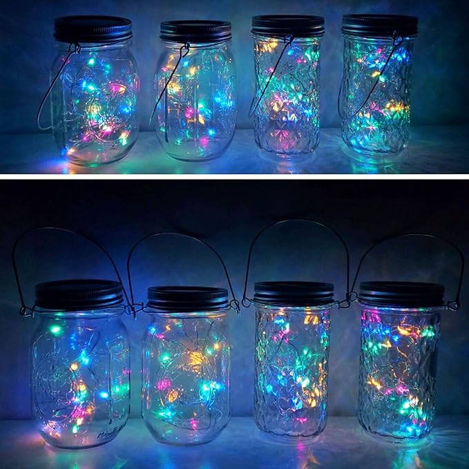 String Lights for Mason Jars, 12 Pack Solar LED Lids in 4 Colors