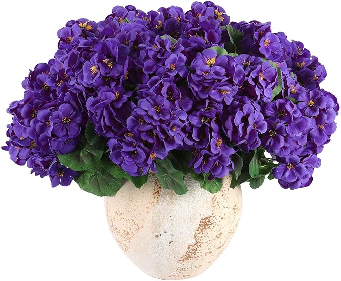 Artificial Flowers, Purple Silk Geranium, 6 Bundles, Indoor Outdoor
