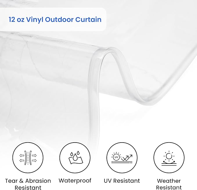 Outdoor Curtains - Clear PVC Vinyl Patio Enclosure, 8 x 10 ft
