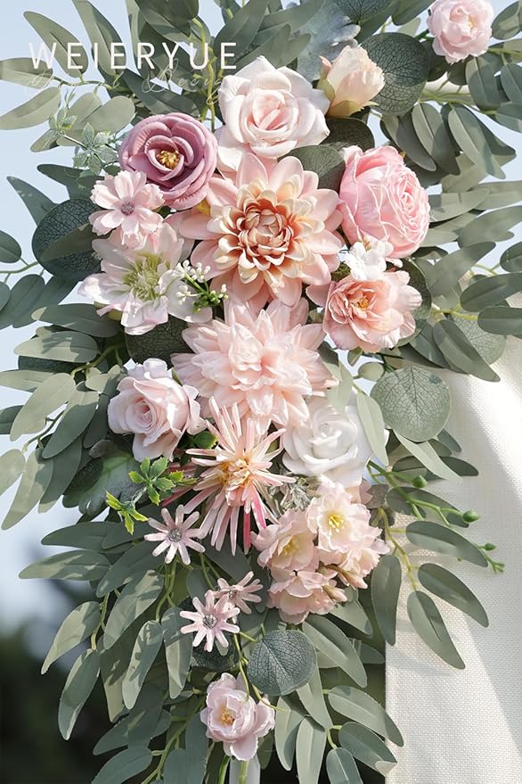 Artificial Flowers Wedding Arch Swag Kit, Romantic Pink Silk, 2-Pack