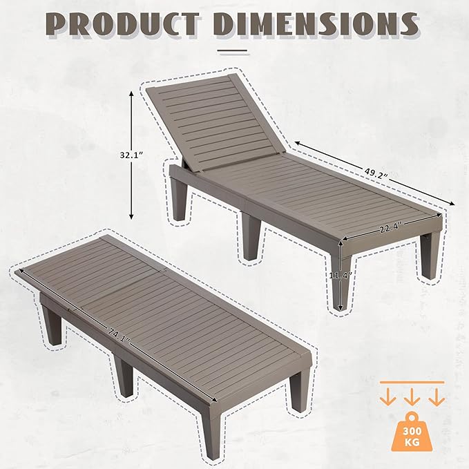 Outdoor Chaise Lounge Set of 2, Lightweight Patio Chairs, Waterproof Sun - Image 2