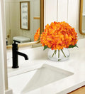 Artificial Hydrangea Flowers with Glass Vase, Orange Silk Arrangement