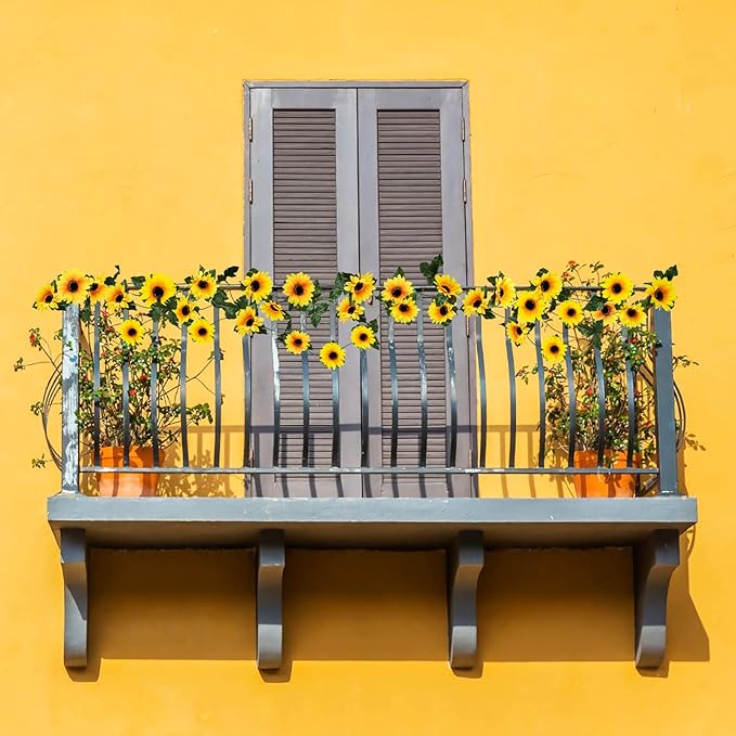 Artificial Sunflower Garland 10 Pack, 8.2 ft Yellow and Green Silk Vines
