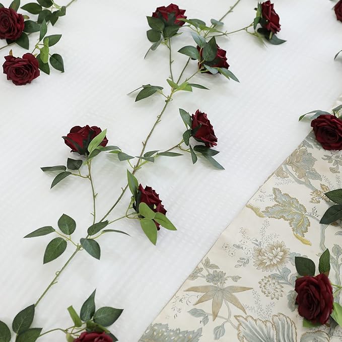 Artificial Greenery Rose Vine Garland, 2 Pack, 73 Inch, Burgundy