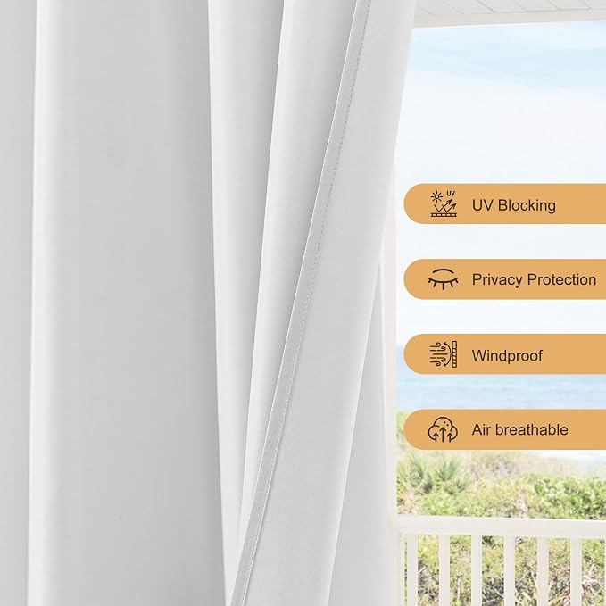 HolidayIdeas White Waterproof Patio Outdoor Curtains - Image 4