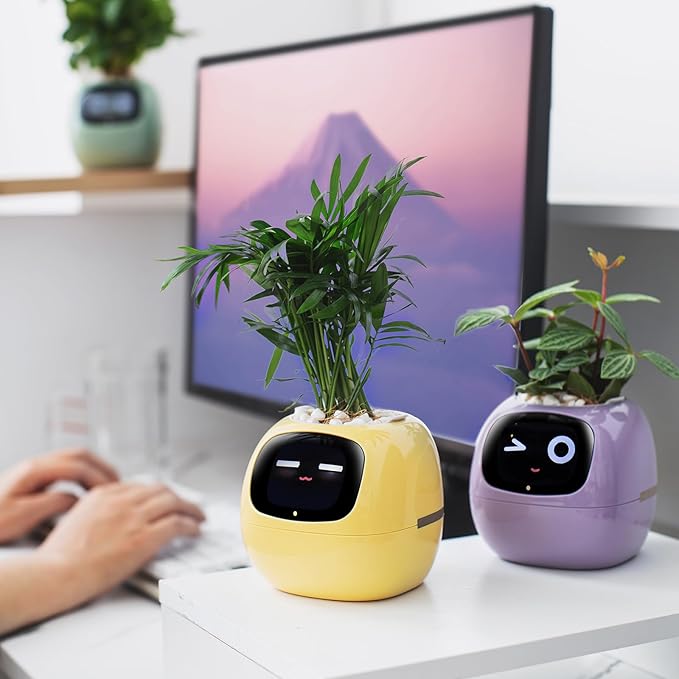 Smart Planter with Automated Watering, Yellow Plastic Plant Pot
