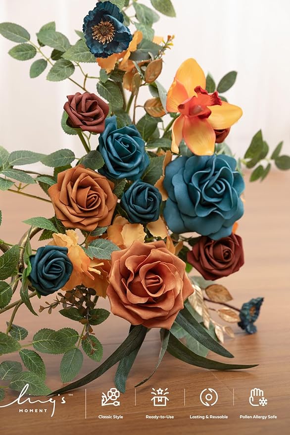 Artificial Greenery Floral Swag, 2 Pieces, Teal and Orange Wedding Sign Decor