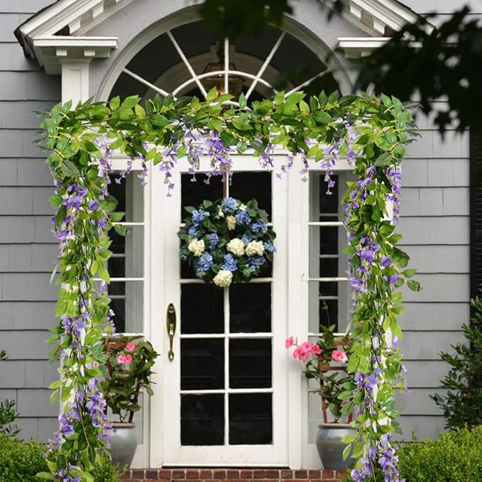 Artificial Flowers Silk Wisteria Garland Vines, 4 Pack Light Purple