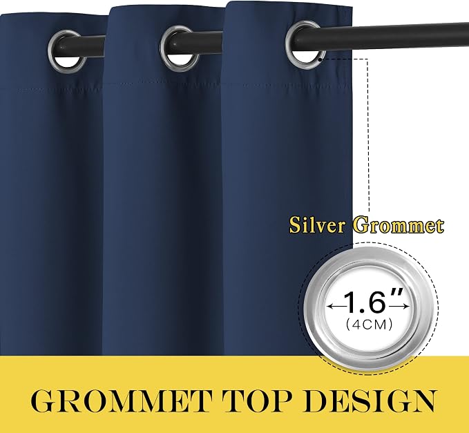 NICETOWN Navy Blue Blackout Curtains 132 inches Long - Image 3