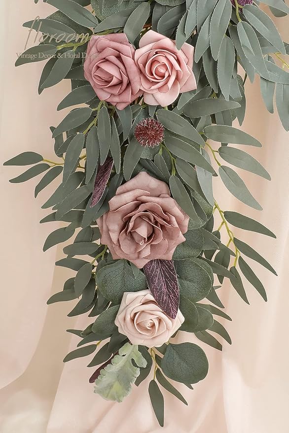 Artificial Flower Eucalyptus Garland, 6 Ft Dusty Rose Silk Vine