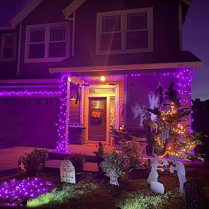 String Lights, 168 ft Purple Halloween with 600 LEDs and Remote