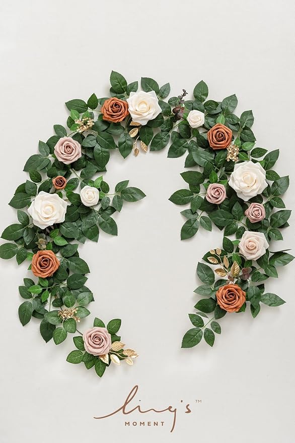 Artificial Flower Garland, 5 Ft Foam and Silk Rose Vine with Leaves