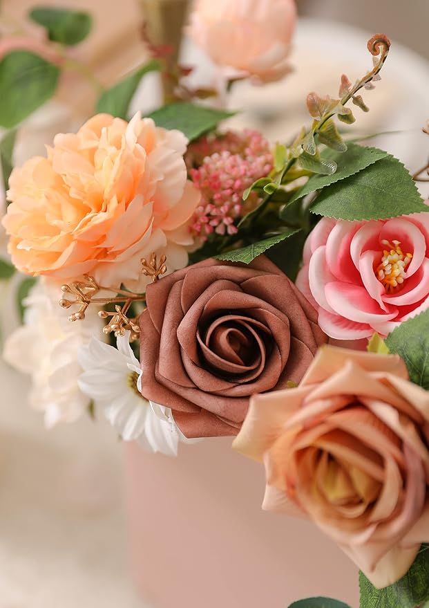 Artificial Flowers, 25 Champagne Pink Heads with 40 Wired Stems