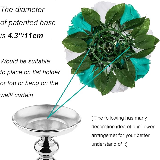Artificial Flowers: Teal and White Silk Rose Ball Centerpieces
