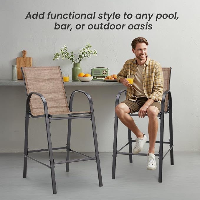 HOMREST Outdoor Bar Height Stools Set of 8, High Back Patio Chairs - Image 8