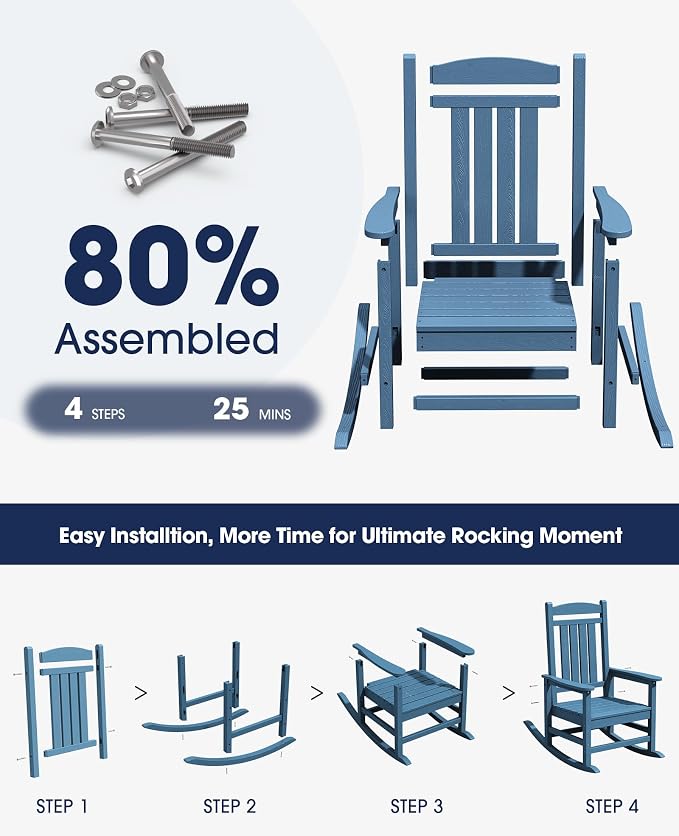 KINGYES Oversized Patio Rocking Chair Set of 2, High Density Polyethylene - Image 8