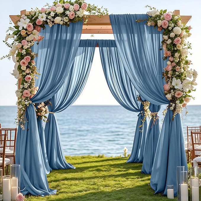 Outdoor Curtains: Dusty Blue Chiffon Arch Draping, 29 Inch Wide, 2 Panels