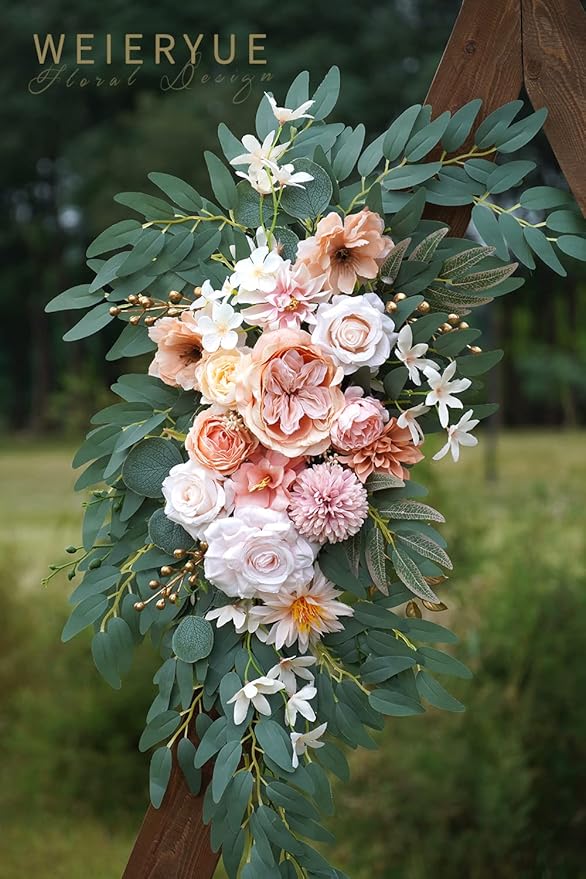 Artificial Flower Swags, 2-Pack, Coral Pink Silk Blooms for Weddings
