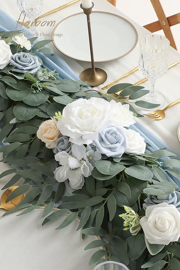 Artificial Flowers Garland 6 ft Dusty Blue Eucalyptus Faux Silk Vine
