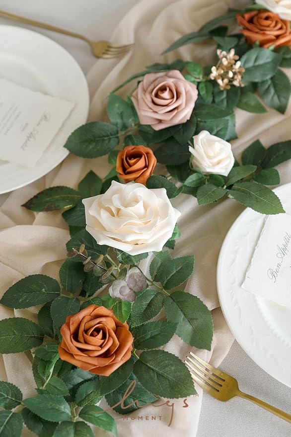 Artificial Flower Garland, 5 Ft Foam and Silk Rose Vine with Leaves