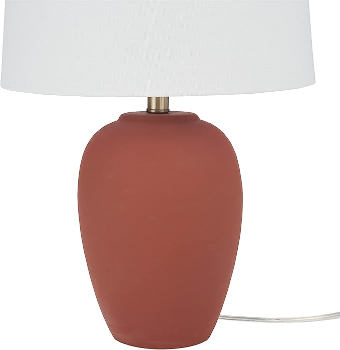 Table Lamp with Ceramic Base, Terracotta Orange Finish, 23-Inch Height