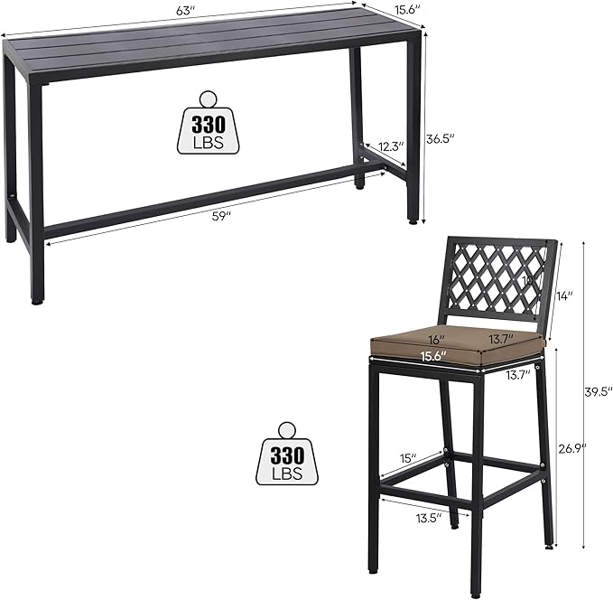 Outdoor Patio Bar Set, Bar Height Patio Dining Set, Weather-Resistant Bistro - Image 7