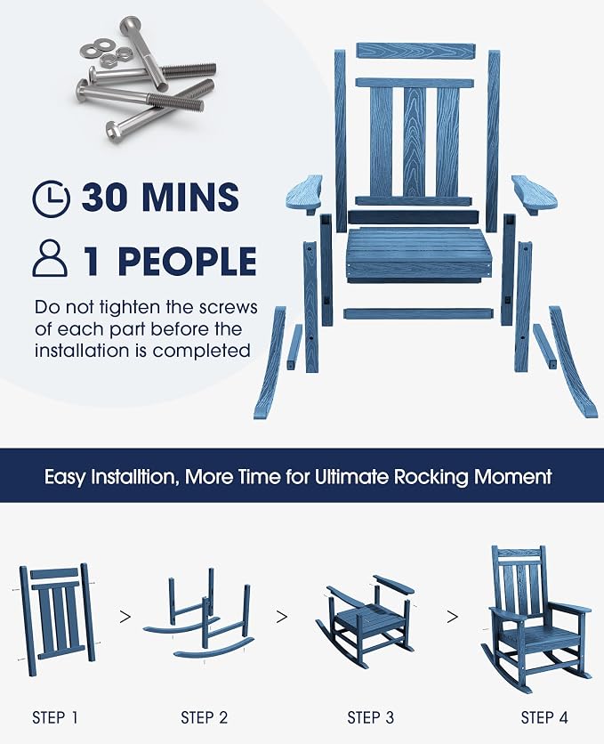KINGYES Oversized Outdoor Rocking Chair Set of 2, All-Weather Patio Rocking - Image 6