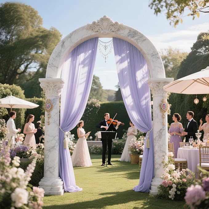 Outdoor Curtains: Lavender Sheer Chiffon Arch Drapes, 2 Panels 29 in x 18 ft