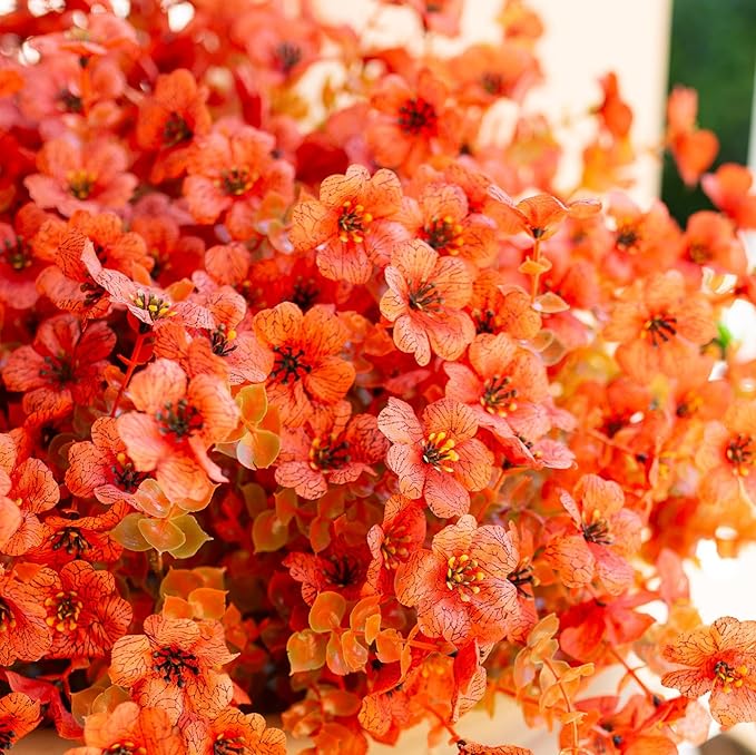 Artificial Daisy Flowers, 12 Bundles, Orange with Eucalyptus Leaves