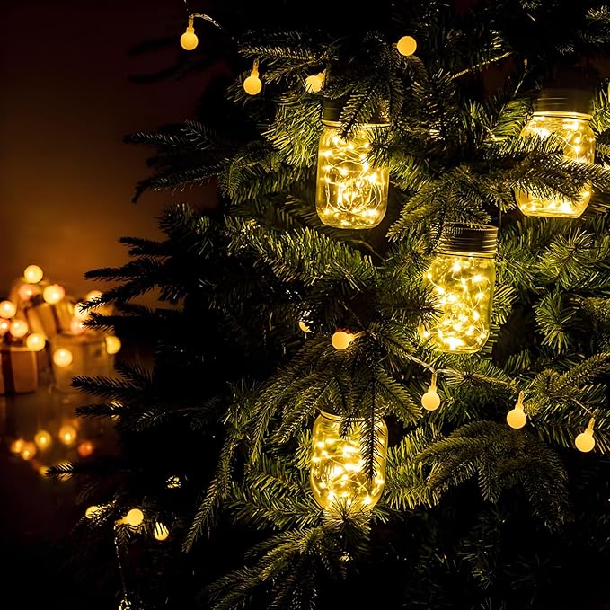 String Lights, 12-Pack Solar Mason Jar Lid Lights in Warm White