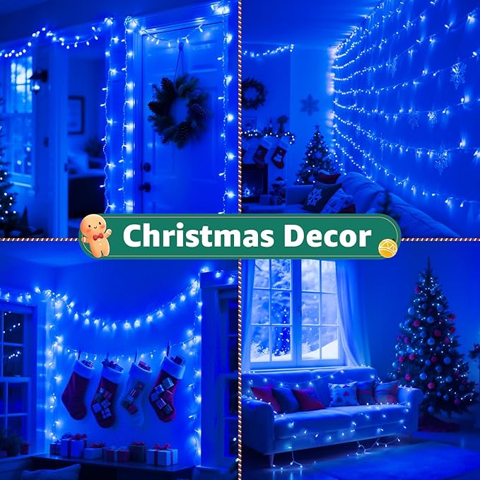 String Lights, 196 ft Blue LED with Remote and Timer