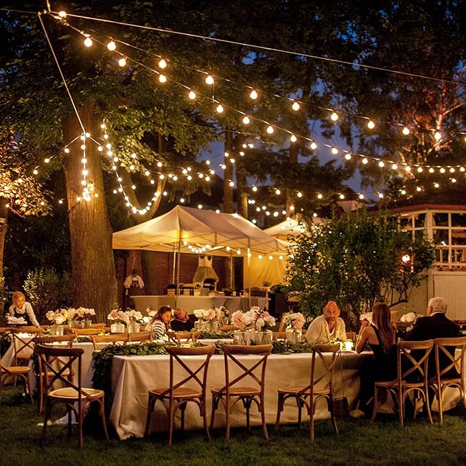 String Lights, 25 ft Warm White Outdoor Patio Lights, 12 Shatterproof Bulbs