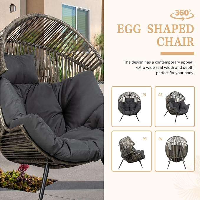 Vongrasig Wicker Egg Chair PE Rattan Chair - Image 6