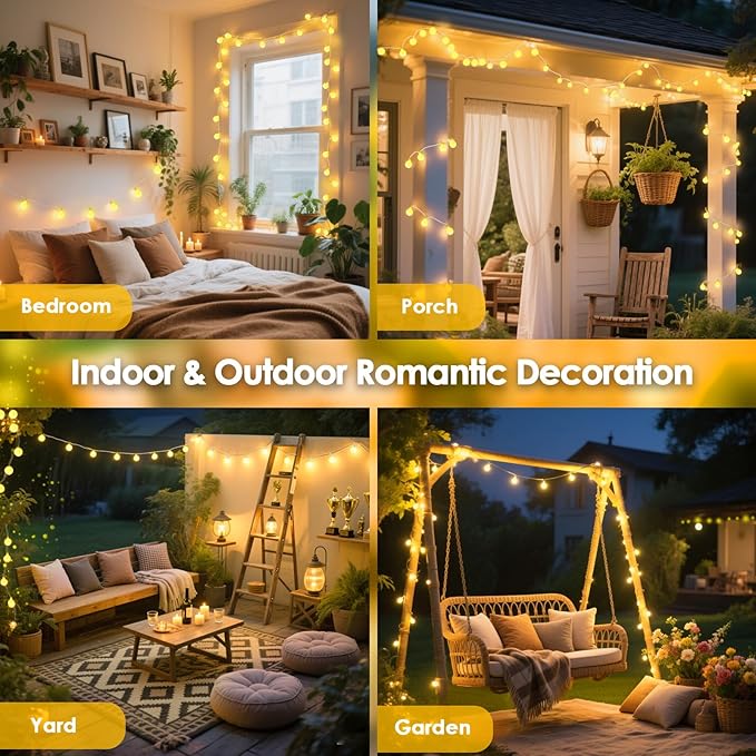 String Lights 108ft Warm White LED Globe, Connectable Indoor Outdoor
