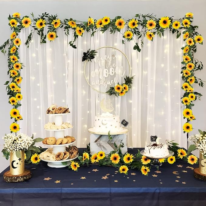 Artificial Sunflower Garland 10 Pack, 8.2 ft Yellow and Green Silk Vines