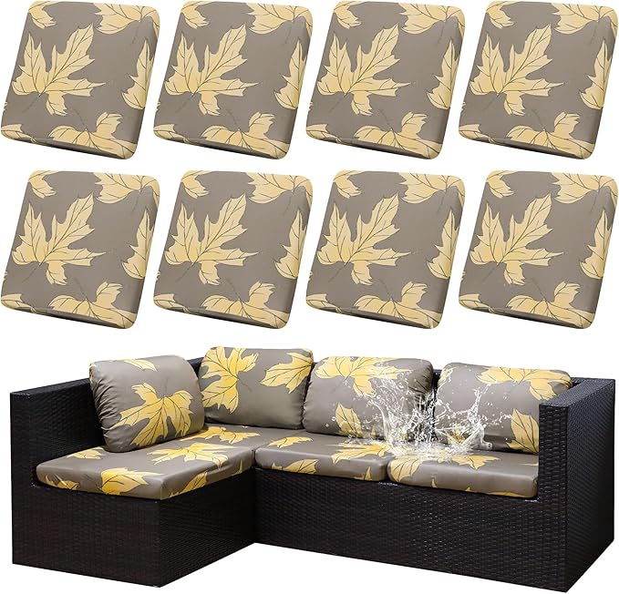 Outdoor Cushion Covers, 8 Pack Stretch Fit, Maple Leaf Color