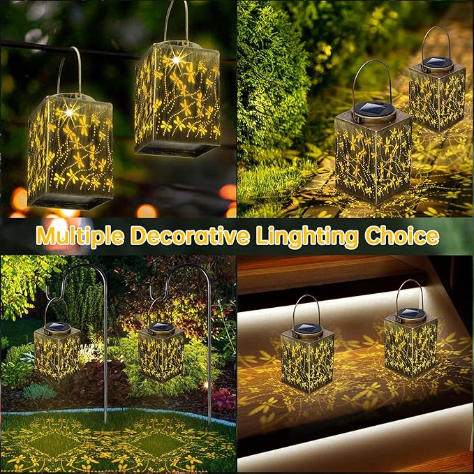 Solar Lanterns, 2 Pack, Bronze Metal, IP65 Waterproof for Outdoor Use