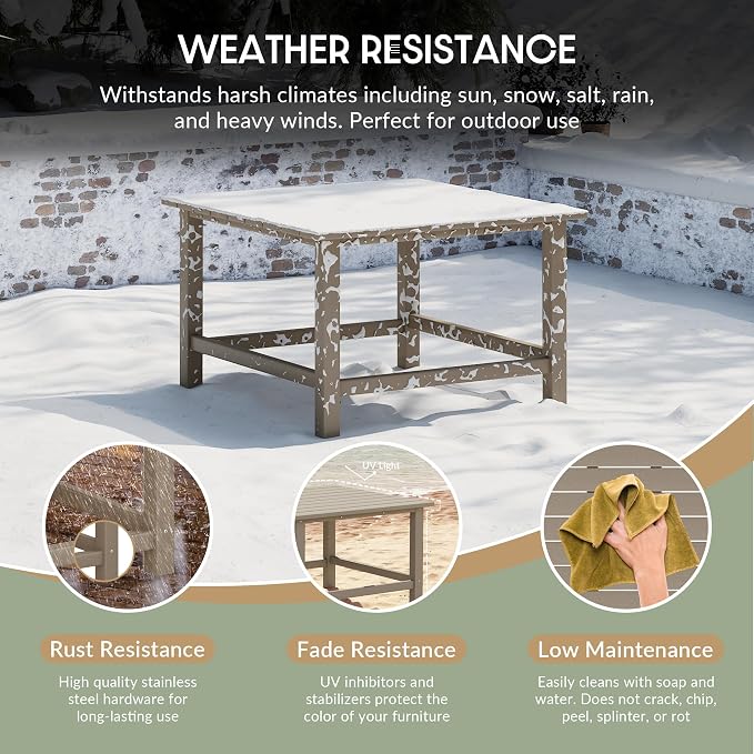 WestinTrends Malibu Low Outdoor HDPE Square Patio Coffee Table, Weathered Wood - Image 4